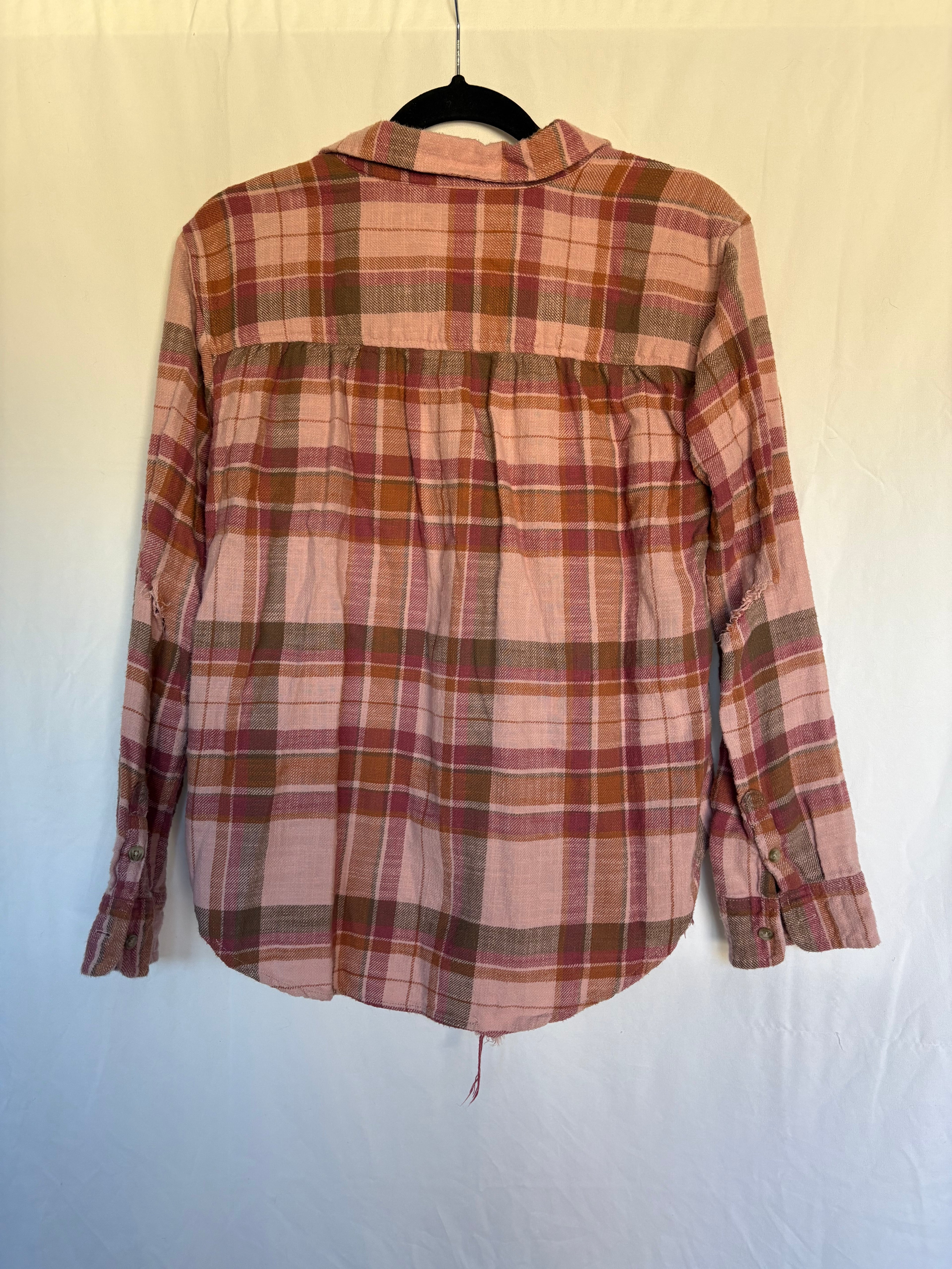American Eagle Distressed Pink Plaid Flannel