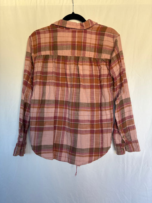 American Eagle Distressed Pink Plaid Flannel