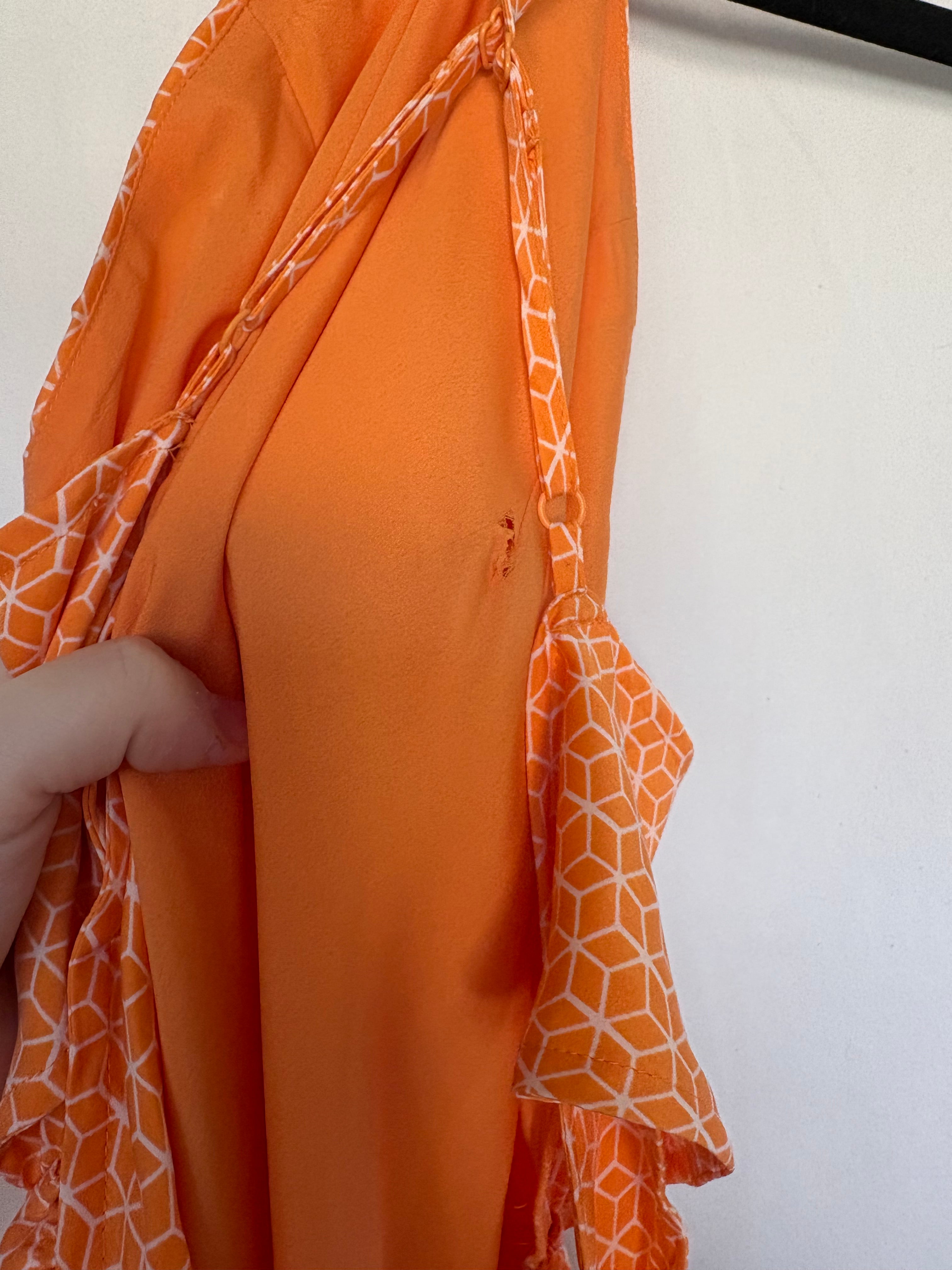 American Eagle Orange Geometric Pattern Silky Bandana Style Halter Dress with Racer Back