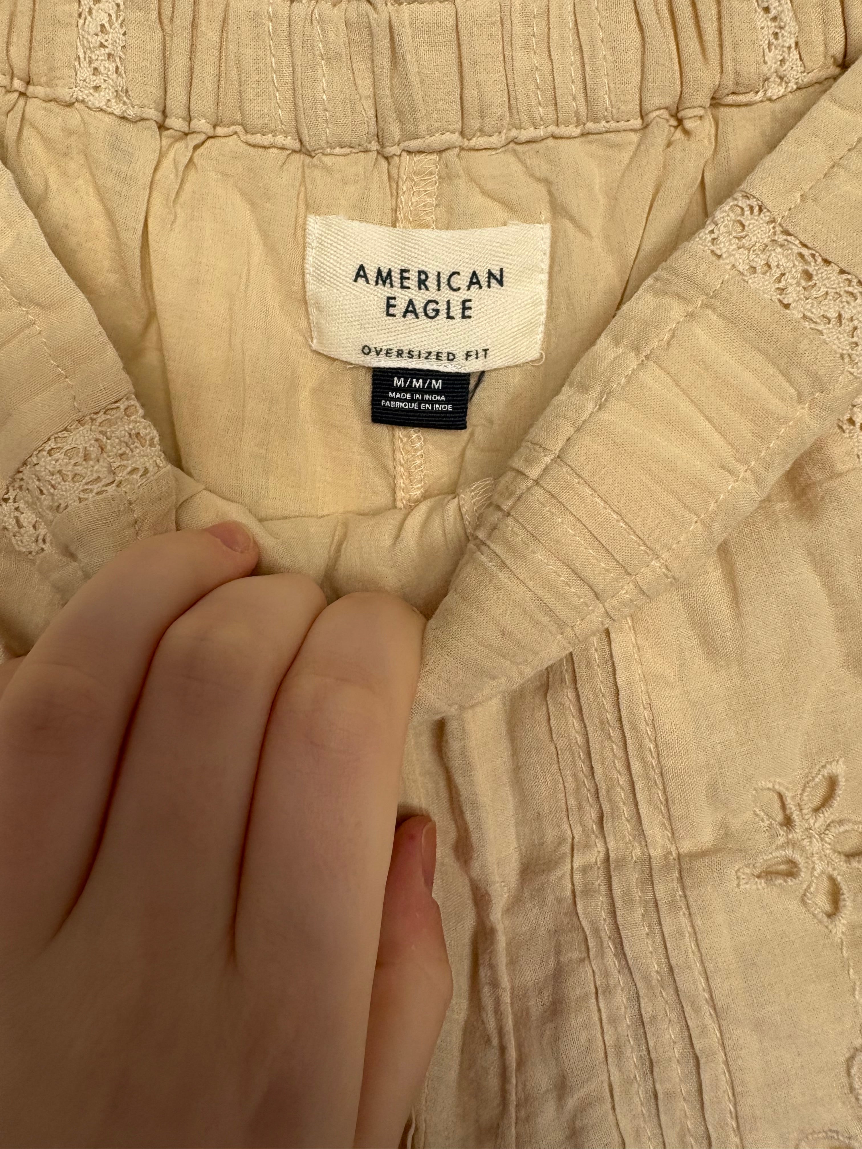 American Eagle Cream Floral Pointelle Shorts